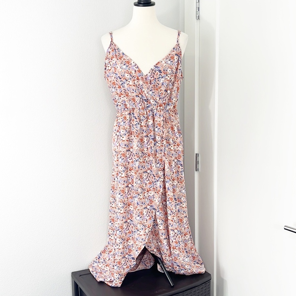 Floral Pink Sleeveless Wrap Maxi Dress